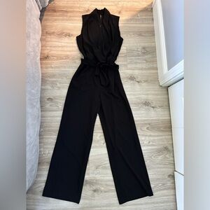 Banana Republic Black Sleeveless Tie-Waist Wide-Leg Jumpsuit